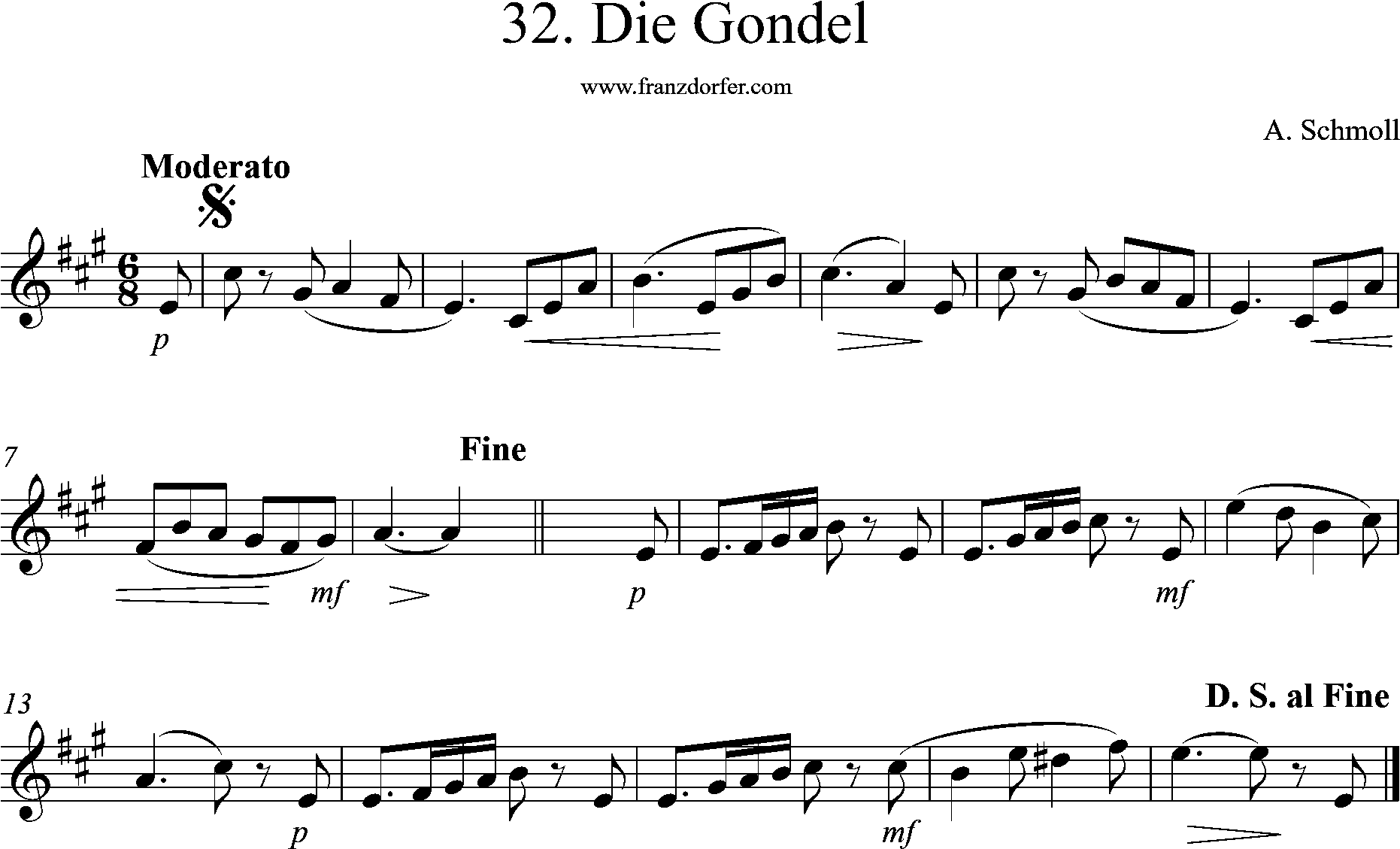 clarinet sheet, die Gondel, a-Major